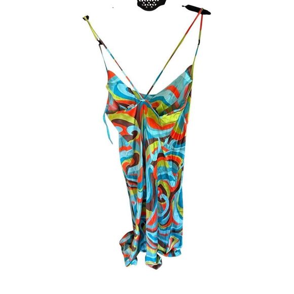 Vtg Hugo Buscati Womens Multicolor Spaghetti Strap Silk Blend Slip Dress Size 4 - Picture 8 of 15